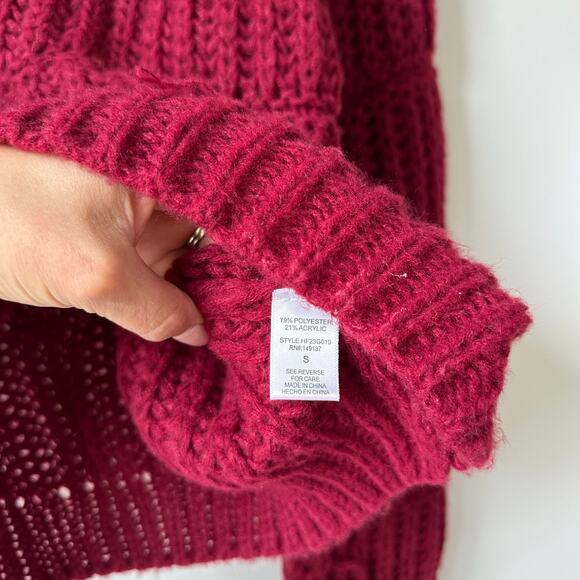 HYFVE Chunky-Knit Crew Neck Long Sleeve Cropped Pullover Sweater Red S - Picture 7 of 7